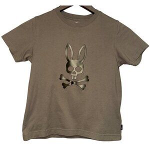 Psycho Bunny Boy's Tee T-Shirt Logo Graphic Tan Short Sleeve Crew Small Size 7 8